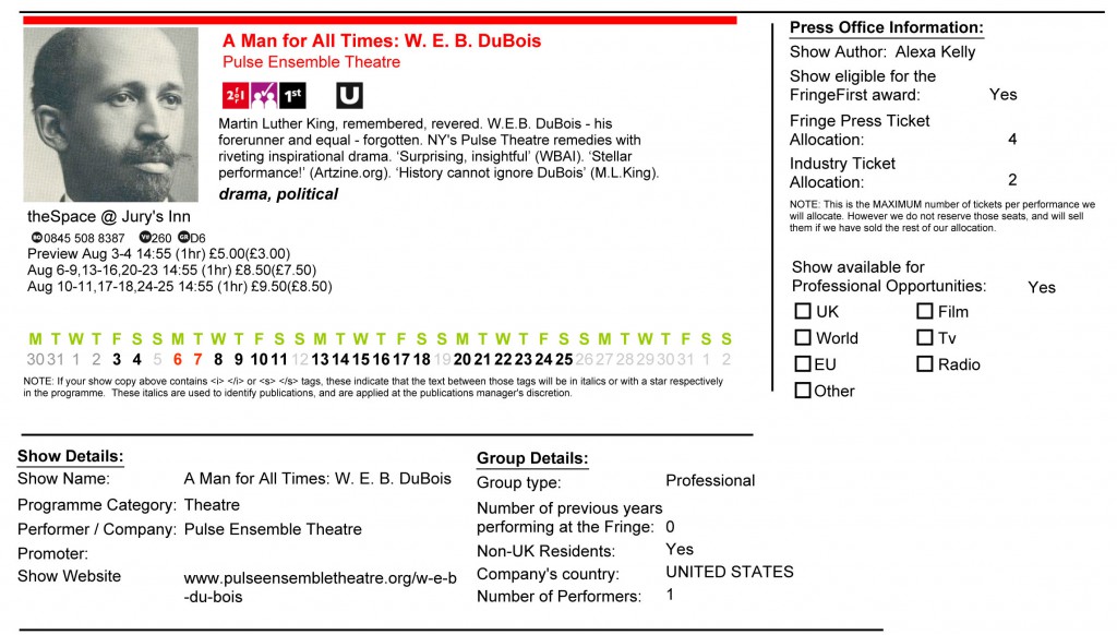 ED Fringe program copy